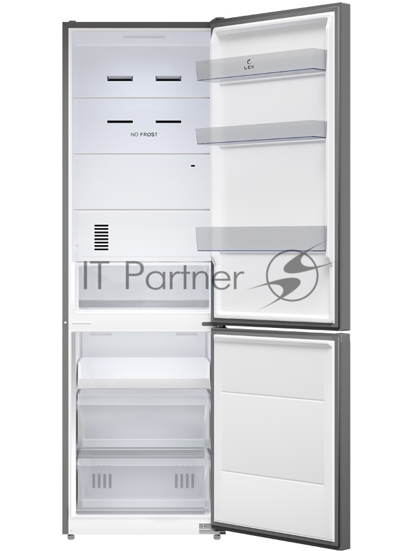 Холодильник LEX LKB185IXIDMax, нержавеющая сталь, двухкамерный 409/267л морозилка снизу, No Frost