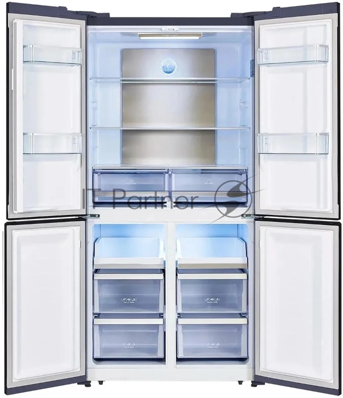 Холодильник LEX LCD505BmID синий/металл, двухкамерный, 321/144л, морозилка снизу, No Frost, Side by Side