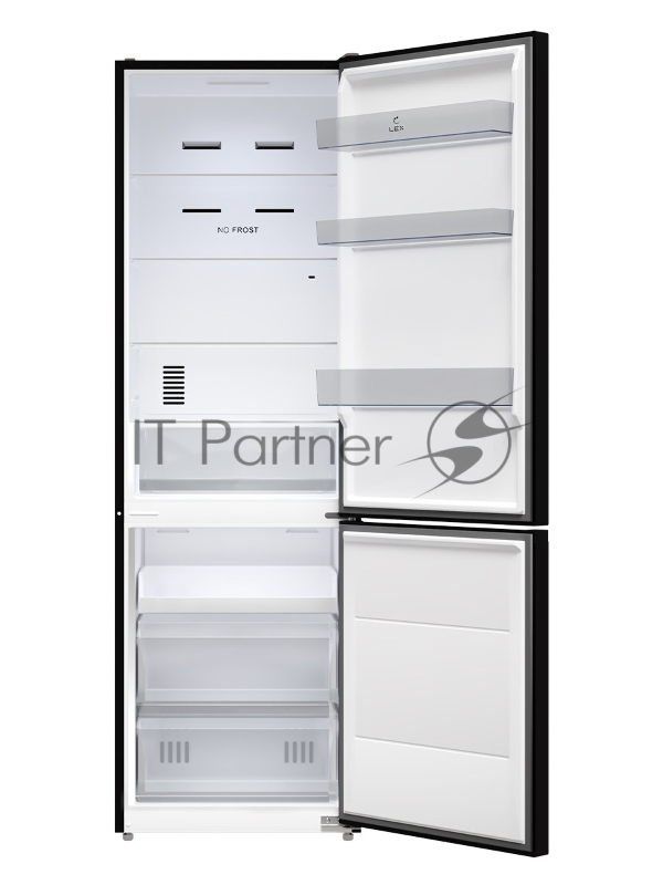 Холодильник LEX LKB185BLGIDMax, черный, двухкамерный 409/267л морозилка снизу, No Frost