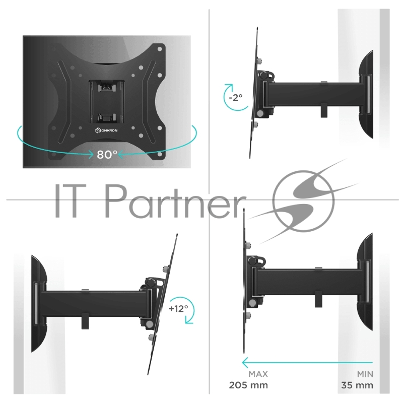 Кронштейн ONKRON для телевизора 17-43 наклонно-поворотный, чёрный