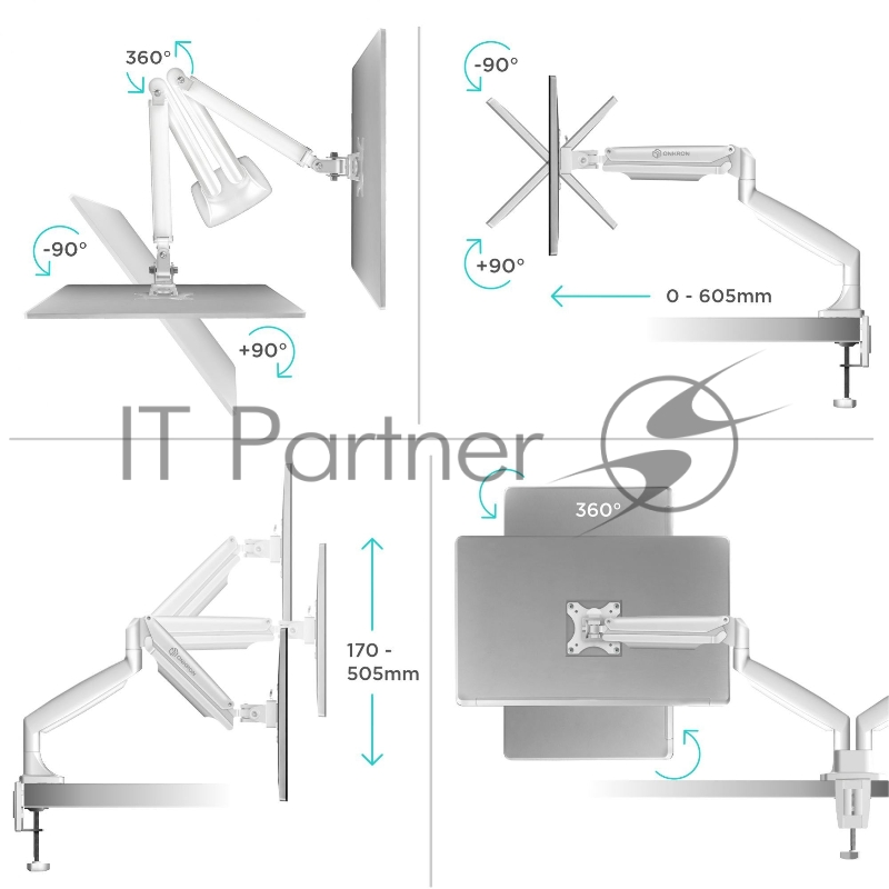 Кронштейн ONKRON кронштейн для монитора 13-32 настольный, белый G200