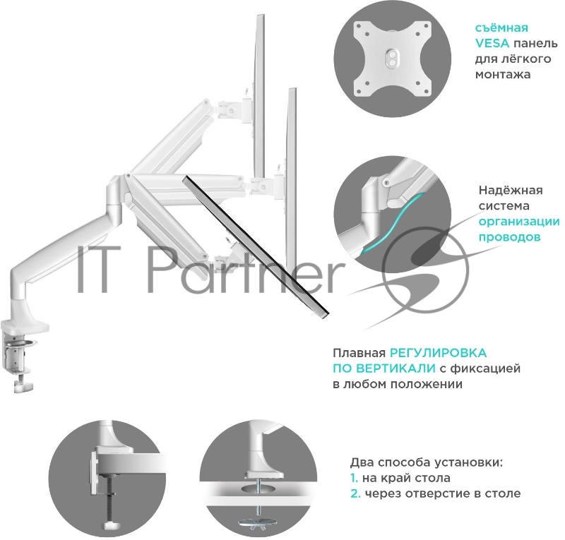 Кронштейн ONKRON кронштейн для монитора 13-32 настольный, белый G200
