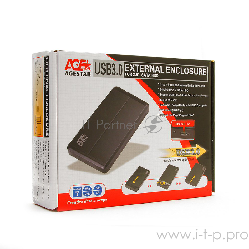 Контейнер Agestar 3UB2O8 для 2.5 SATA HDD, алюминиевый, черный (USB3.0)