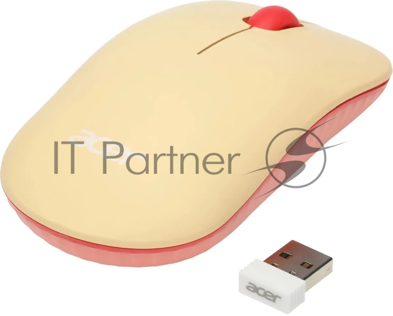 Мышь беспроводная Acer OMR205 бежевый/розовый, 1200 dpi, радиоканал, USB, кнопки - 3