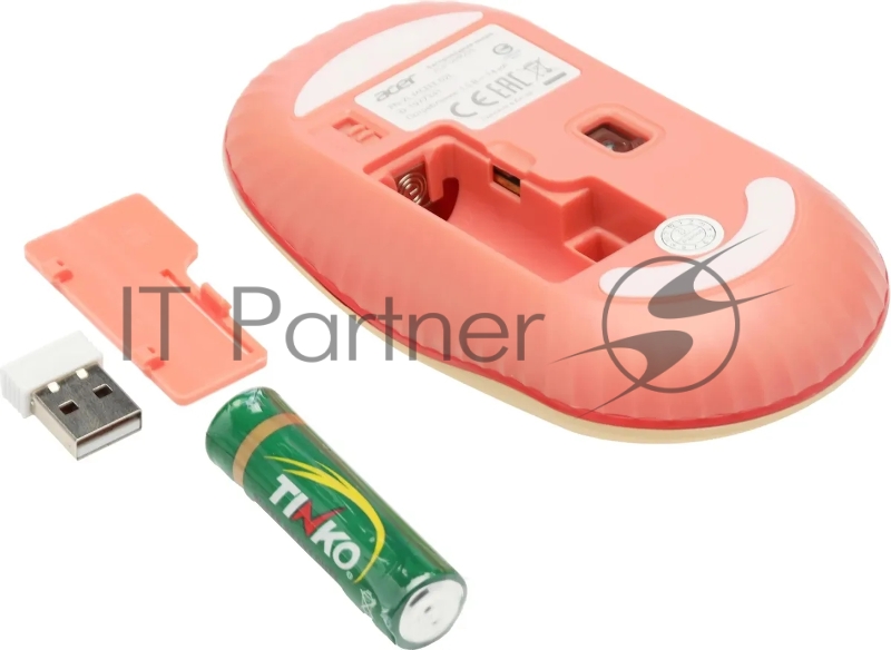 Мышь беспроводная Acer OMR205 бежевый/розовый, 1200 dpi, радиоканал, USB, кнопки - 3