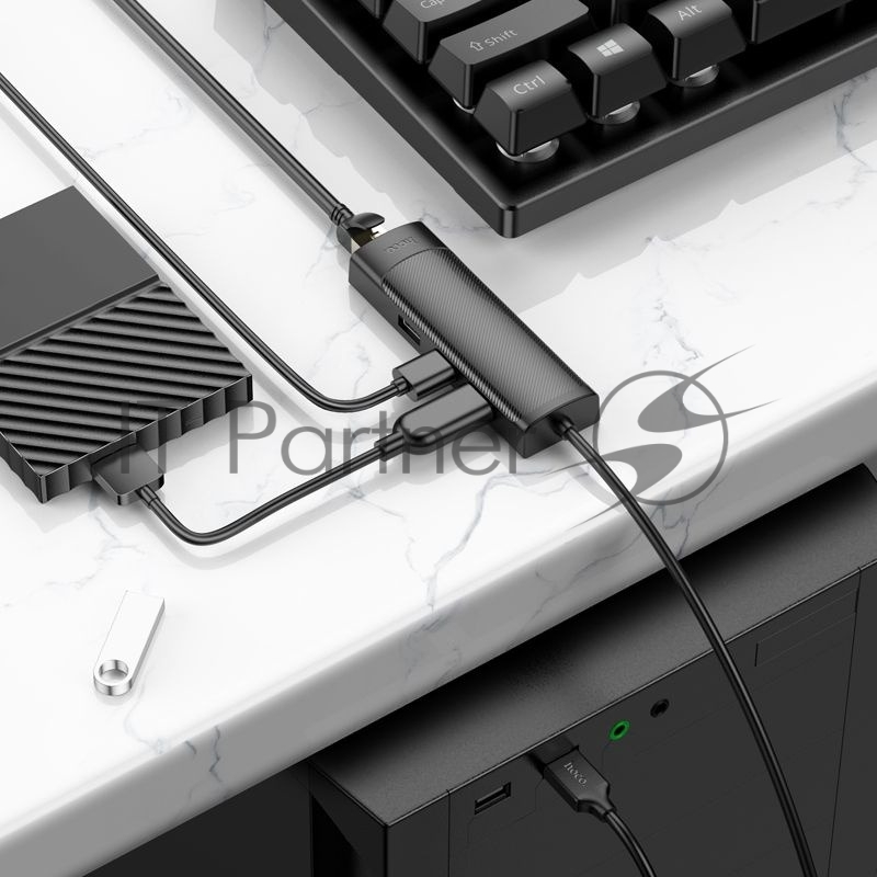Разветвитель USB Hoco HB42 3 порт. черный
