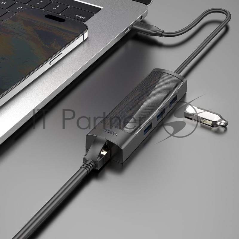 Разветвитель Hoco HB42 Type-C 3порт. черный