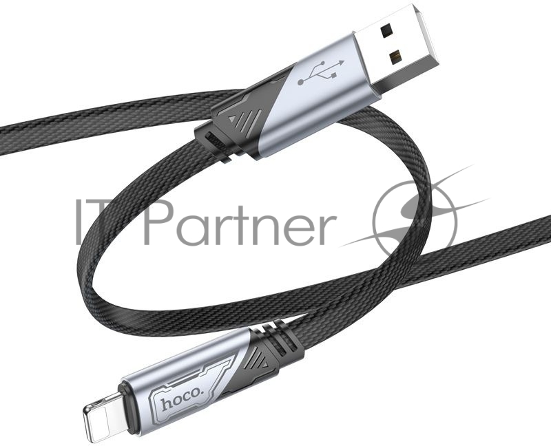Кабель Hoco U119 Machine iP USB (m)-Lightning (m) 1.2м черный плоский коробка