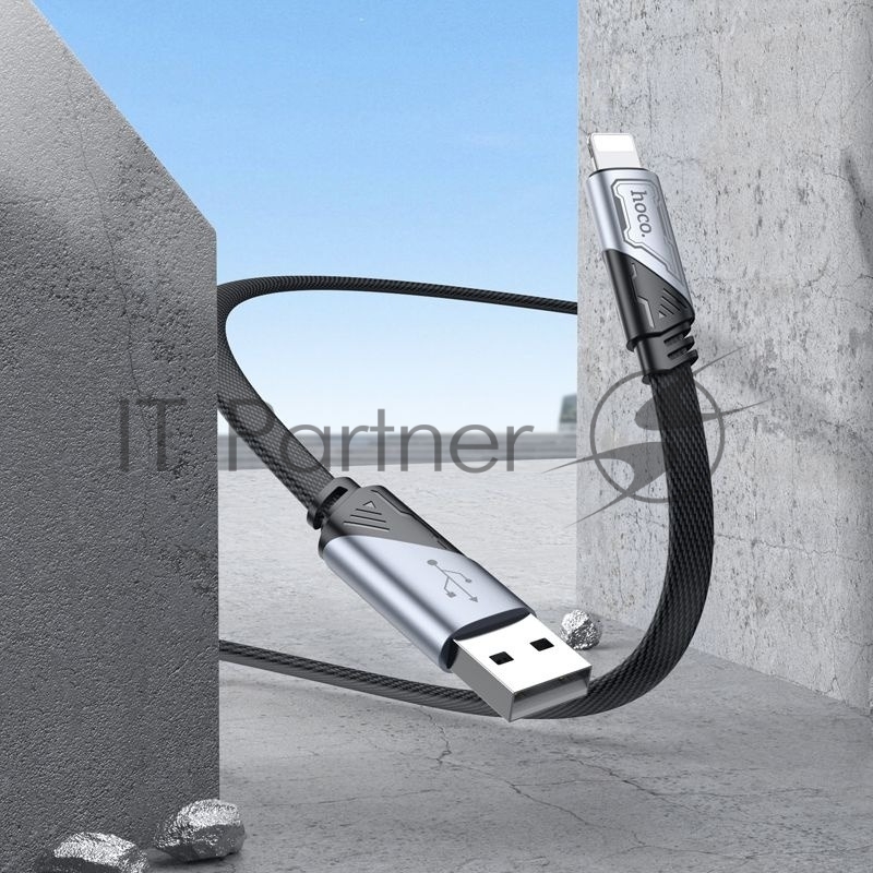 Кабель Hoco U119 Machine iP USB (m)-Lightning (m) 1.2м черный плоский коробка