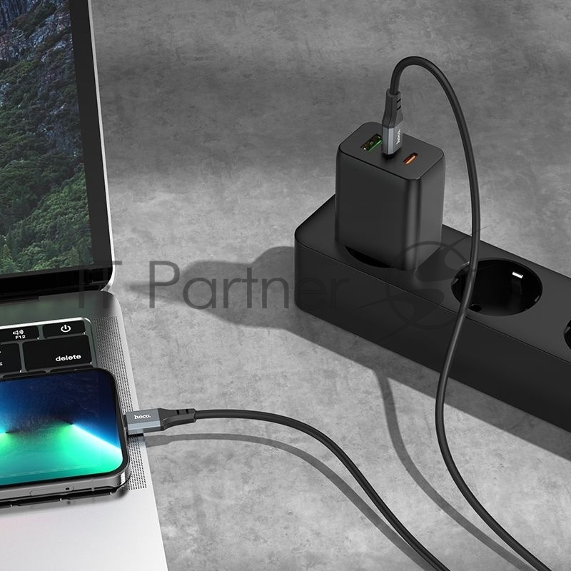 Кабель Hoco X86 iP Spear PD USB Type-C (m)-Lightning (m) 1м черный коробка