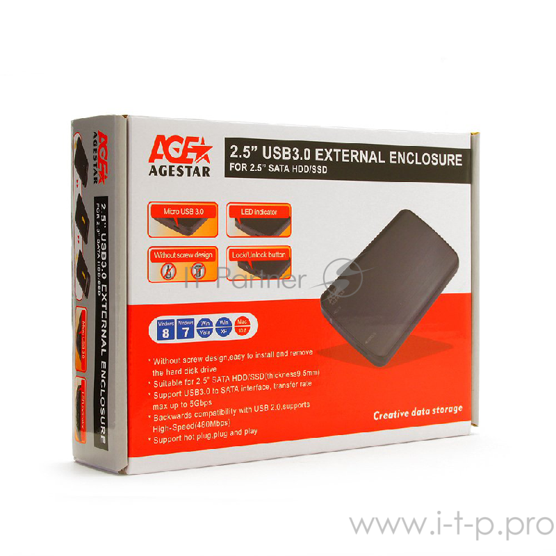Контейнер Agestar 3UB2A12 для 2.5 SATA HDD, черный (USB3.0)