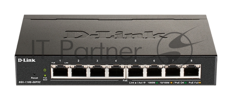 Коммутатор D-Link DGS-1100-08PV2/A3A (L2) 8x1Гбит/с 8PoE 64W настраиваемый