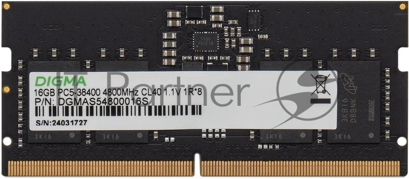 Память DDR5 16GB 4800MHz Digma DGMAS54800016S RTL PC5-38400 CL40 SO-DIMM 262-pin 1.1В single rank Ret
