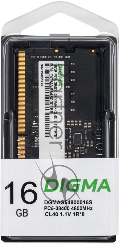 Память DDR5 16GB 4800MHz Digma DGMAS54800016S RTL PC5-38400 CL40 SO-DIMM 262-pin 1.1В single rank Ret