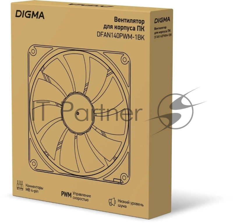 Вентилятор для корпуса Digma DFAN140PWM-1BK 140х140x25 черный 4-pin 28дБ Ret