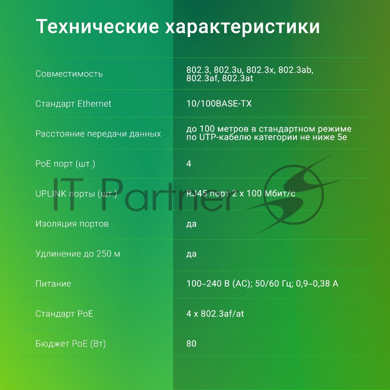 Коммутатор Digma DSP204F-2F-T80 DSP204F-2F-T80 V1 (L2) 6x100Мбит/с 4PoE 4PoE+ 80W неуправляемый