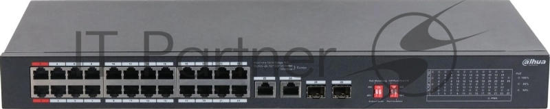 Коммутатор Dahua DH-S3226-24ET-375 (L2) 24x100Мбит/с 2x1Гбит/с 2xКомбо (1000BASE-T/SFP) 24PoE 375W неуправляемый
