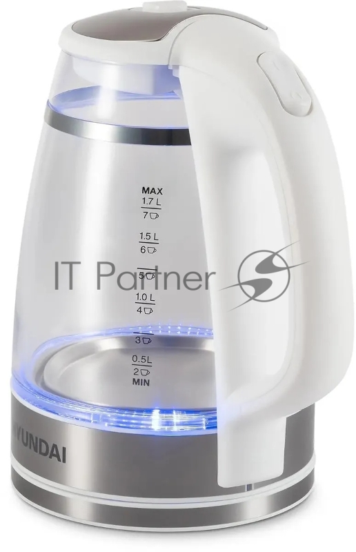 Чайник электрический Hyundai HYK-G3506 1.7л. 2200Вт белый/серебристый корпус: стекло