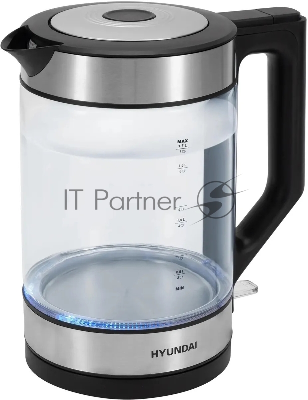 Чайник электрический Hyundai HYK-G3509 1.7л. 2200Вт черный/прозрачный корпус: стекло/пластик