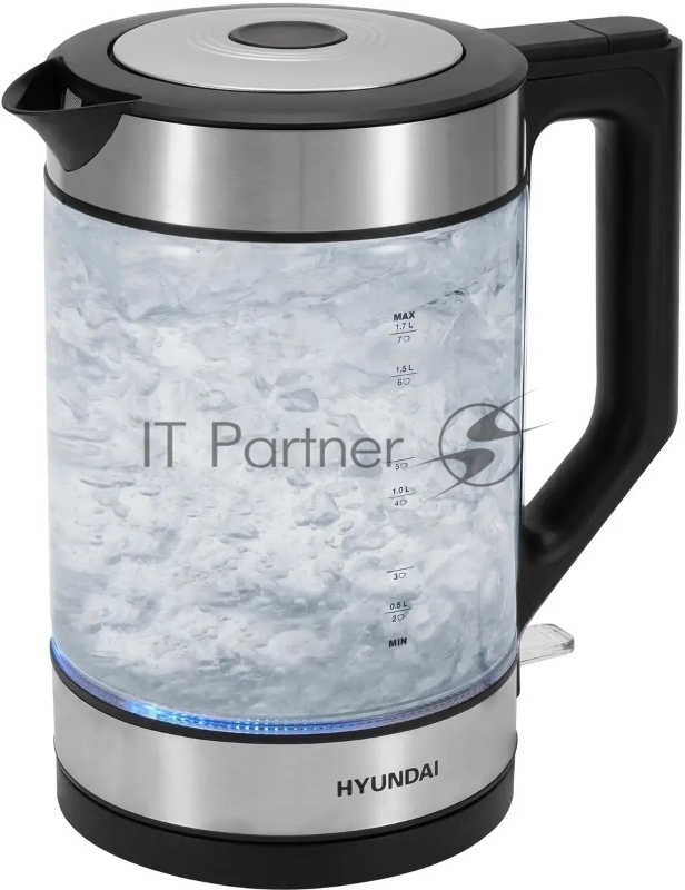 Чайник электрический Hyundai HYK-G4015 1.9л. 2200Вт черный/серебристый корпус: стекло