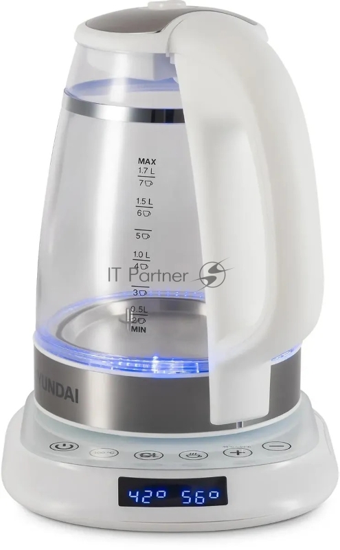 Чайник электрический Hyundai HYK-G5507 1.7л. 2200Вт белый/серебристый корпус: стекло