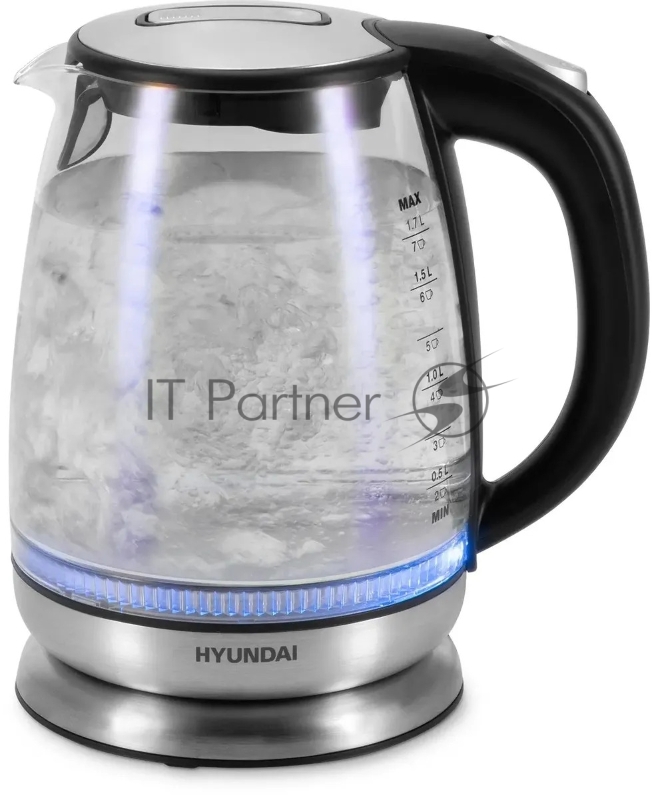 Чайник электрический Hyundai HYK-G8800 1.7л. 2200Вт черный/серебристый корпус: стекло