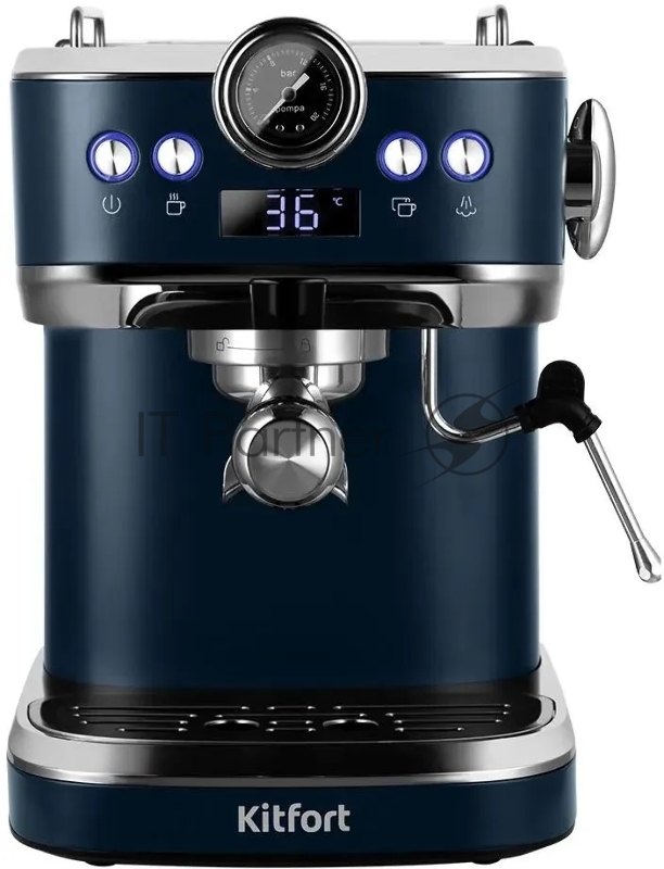 Кофеварка рожковая Kitfort КТ-7429 1360Вт синий/нержавеющая сталь