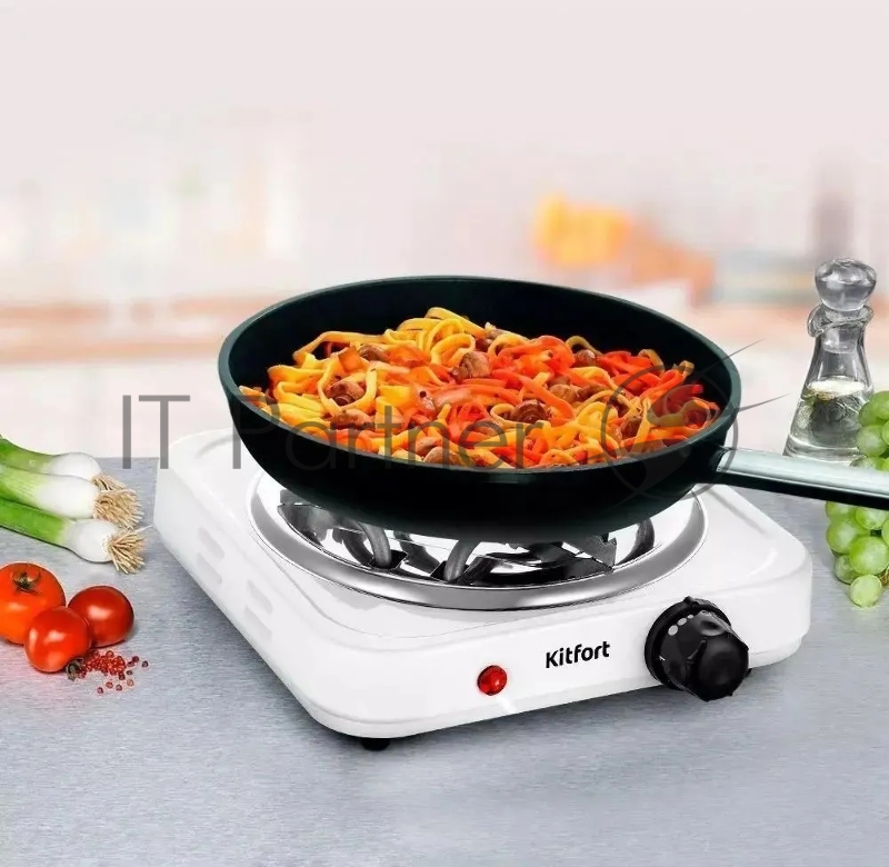 Плита Электрическая Kitfort КТ-175 белый нержавеющая сталь (настольная)