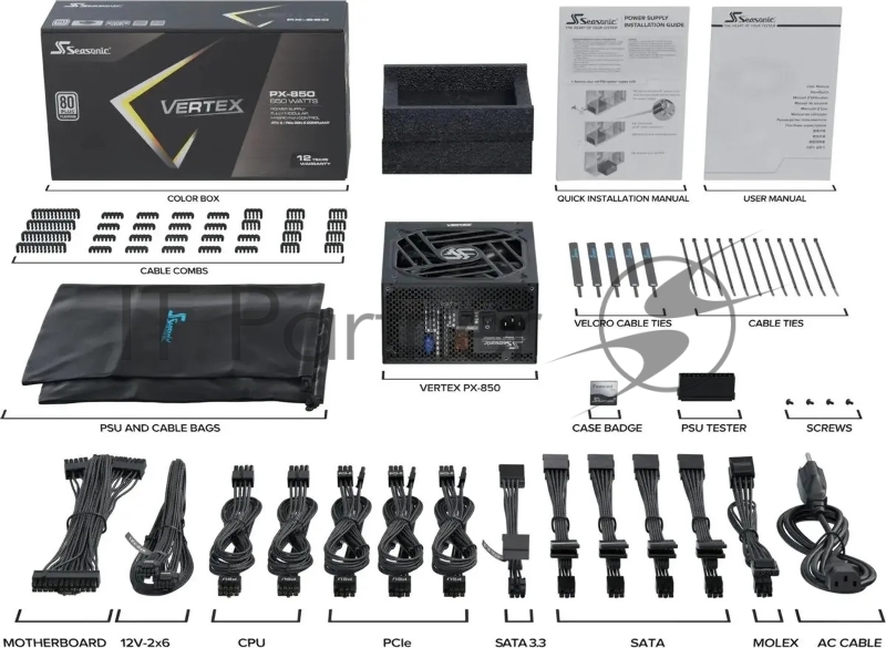 Блок питания Seasonic ATX 850W VERTEX PX-850 80+ platinum (20+4pin) APFC 135mm fan 18xSATA Cab Manag RTL