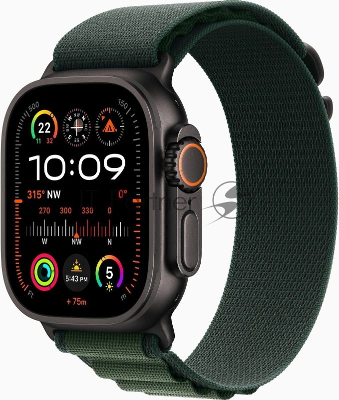 Смарт-часы Apple Watch Ultra 2 2024 A2986 49мм OLED корп.черный титан Alpine loop рем.темно-зеленый разм.брасл.:145-190мм (MX4R3ZP/A)