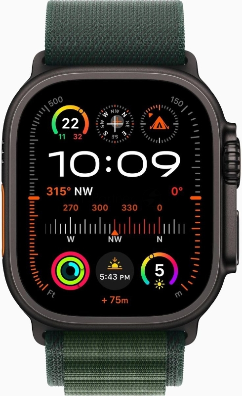 Смарт-часы Apple Watch Ultra 2 2024 A2986 49мм OLED корп.черный титан Alpine loop рем.темно-зеленый разм.брасл.:145-190мм (MX4R3ZP/A)
