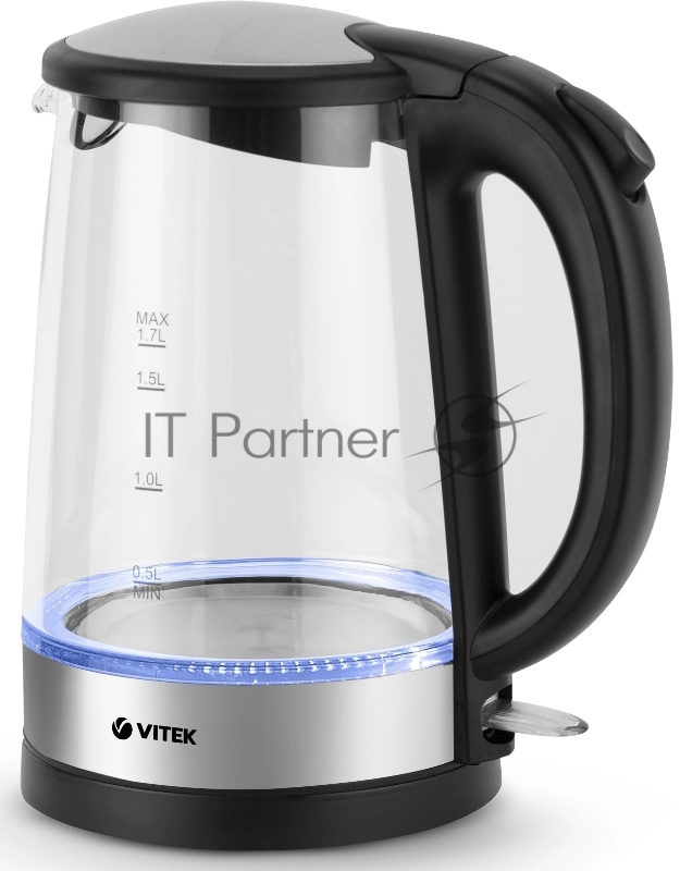 Чайник электрический Vitek VT-8810 1.7л. 2200Вт серебристый/черный корпус: стекло/пластик