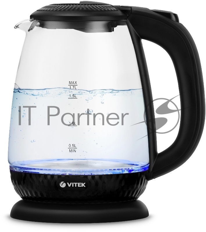Чайник электрический Vitek VT-7074 1.7л. 2200Вт прозрачный/черный корпус: стекло/пластик