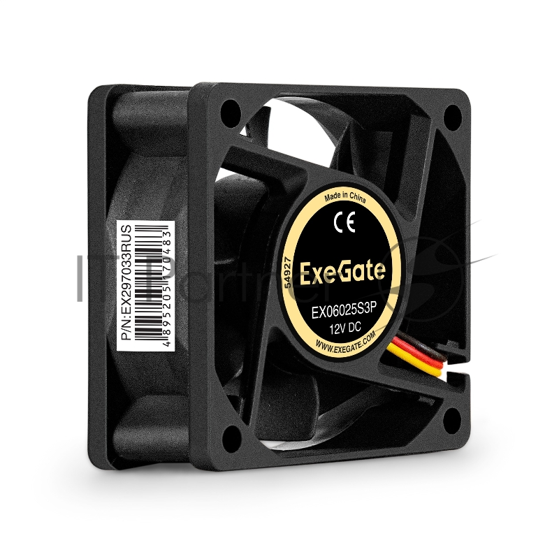Вентилятор 12В DC ExeGate EX06025S3P (60x60x25 мм, Sleeve bearing (подшипник скольжения), 3pin, 3500RPM, 24dBA)