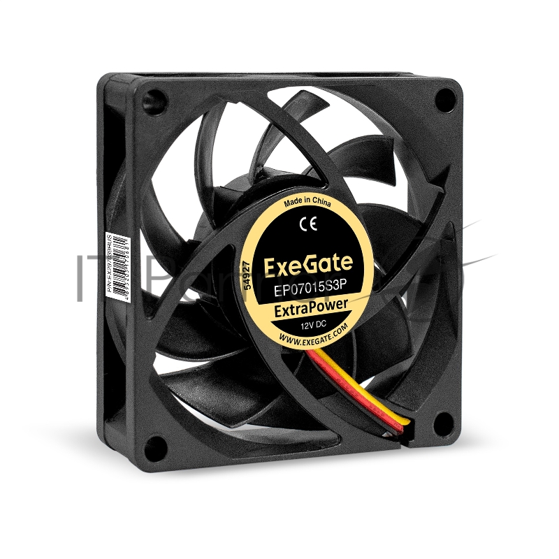 Вентилятор 12В DC ExeGate ExtraPower EP07015S3P (70x70x15 мм, Sleeve bearing (подшипник скольжения), 3pin, 3000RPM, 27dBA)
