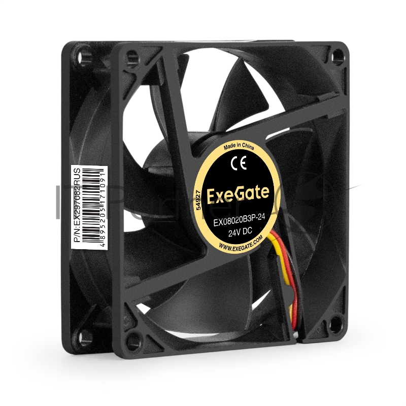 Вентилятор 24В DC ExeGate EX08020B3P-24 (80x80x20 мм, 2-Ball (двойной шарикоподшипник), 3pin, 4000RMP, 42,3dBA)