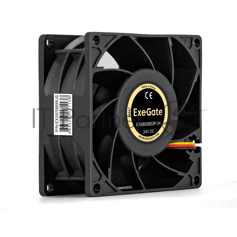 Вентилятор 24В DC ExeGate EX08038S3P-24 (80x80x38 мм, Sleeve bearing (подшипник скольжения), 3pin, 4500RMP, 43,2dBA)