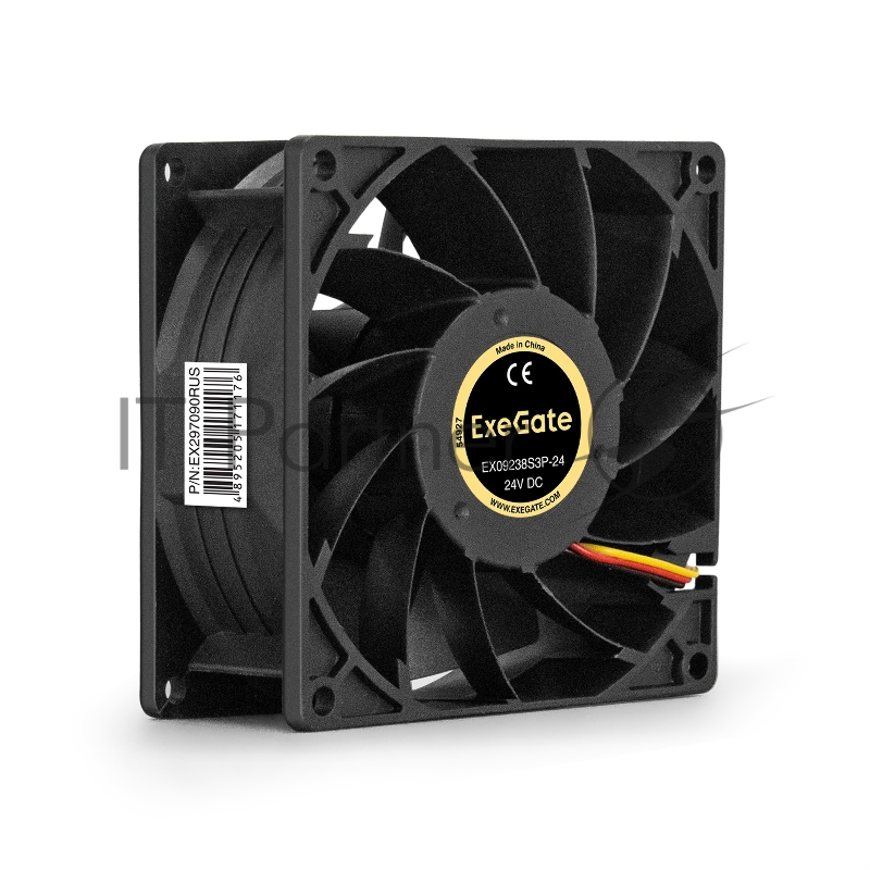 Вентилятор 24В DC ExeGate EX09238S3P-24 (92x92x38 мм, Sleeve bearing (подшипник скольжения), 3pin, 4500RMP, 48,3dBA)
