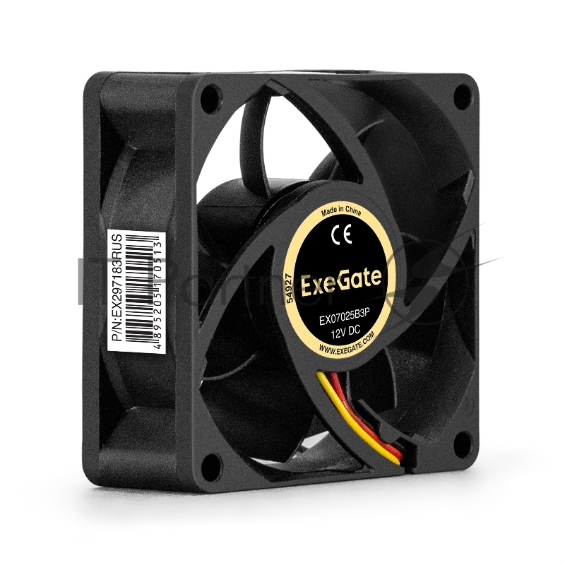 Вентилятор 12В DC ExeGate EX07025B3P (70x70x25 мм, 2-Ball (двойной шарикоподшипник), 3pin, 4000RPM, 40.5dBA)