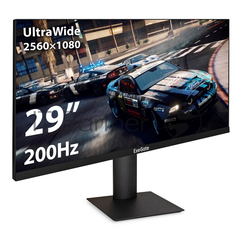 Монитор игровой 200 Гц 29 ExeGate Combat EC1500 (IPS LED Grade A+, 2K, 2560x1080@200Гц (WFHD), 21:9, 250 cd/m2, 1000:1, 178°/178°, 1ms, Speakers, 2xHDMI2.0, 2xDisplayPort, audio-out, RGB-подсветка, FreeSync, Low Blue Light, кабель DP 1.5м, VESA 75x75