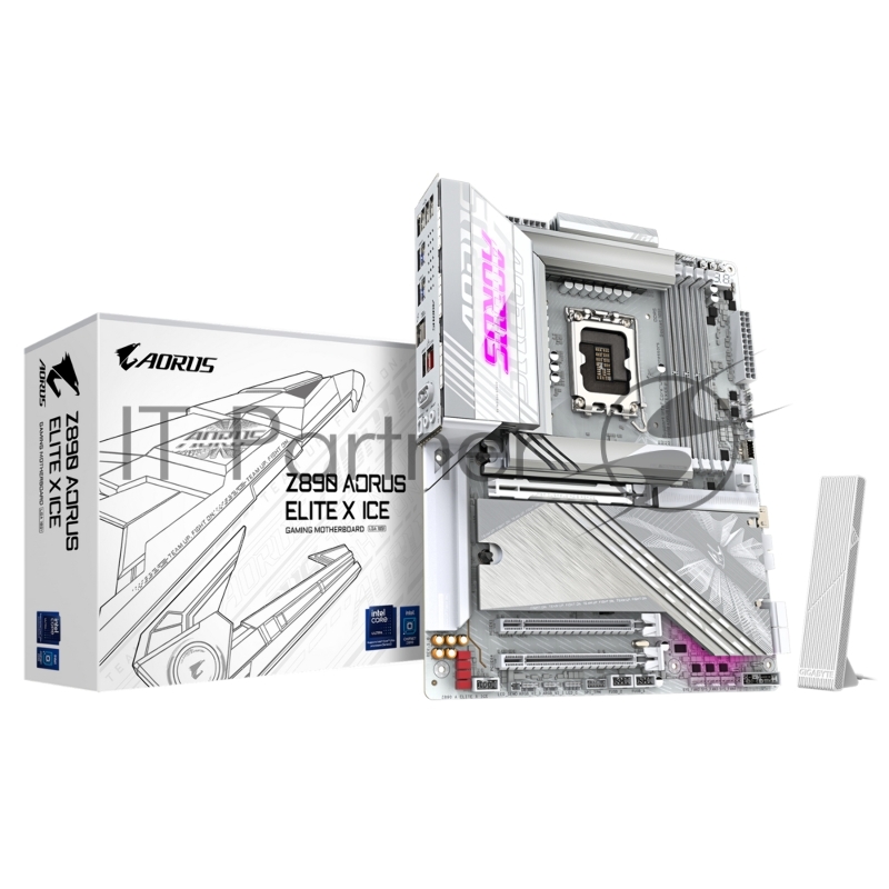 Материнская плата GIGABYTE Z890 AORUS ELITE X ICE, LGA 1851, Intel Z890, 4xDDR5, 4xSATA, 5xM.2, 1xPCI-E 5.0 x16, 1xPCI-E 4.0 x4, 1xPCI-E 4.0 x1, 1x 2.5Gb LAN, 4xUSB-A 3.2 Gen 1, 2xUSB-A 3.2 Gen 2, 4xUSB-A 2.0, 1xUSB-C (Thunderbolt 4), 2x3.5 мм, 7.1,