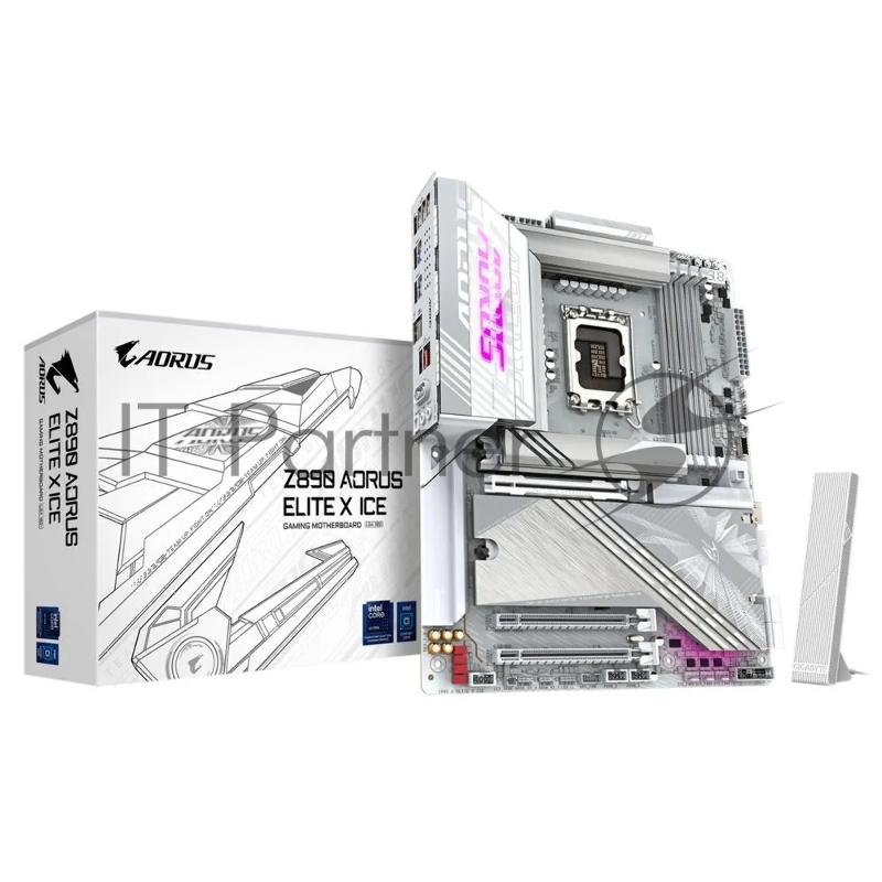 Материнская плата GIGABYTE Z890 AORUS ELITE X ICE, LGA 1851, Intel Z890, 4xDDR5, 4xSATA, 5xM.2, 1xPCI-E 5.0 x16, 1xPCI-E 4.0 x4, 1xPCI-E 4.0 x1, 1x 2.5Gb LAN, 4xUSB-A 3.2 Gen 1, 2xUSB-A 3.2 Gen 2, 4xUSB-A 2.0, 1xUSB-C (Thunderbolt 4), 2x3.5 мм, 7.1,