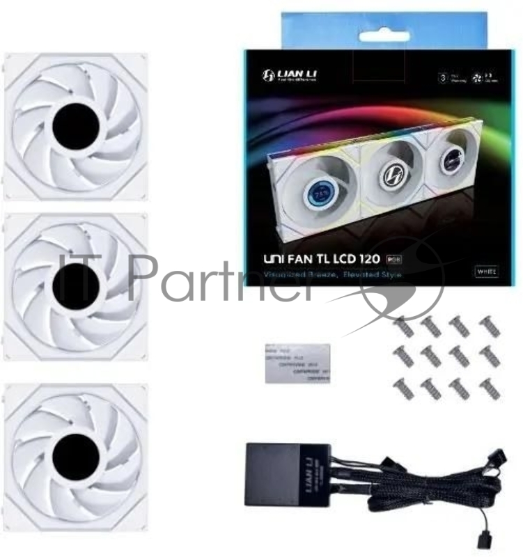 Вентилятор для корпуса Lian-Li Uni Fan TL 120 LCD ARGB 120х120x28 белый 7-pin 27дБ (упак.:3шт) (G99.12TLLCD3W.00) Ret