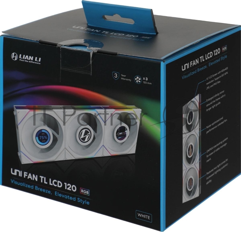 Вентилятор для корпуса Lian-Li Uni Fan TL 120 LCD ARGB 120х120x28 белый 7-pin 27дБ (упак.:3шт) (G99.12TLLCD3W.00) Ret
