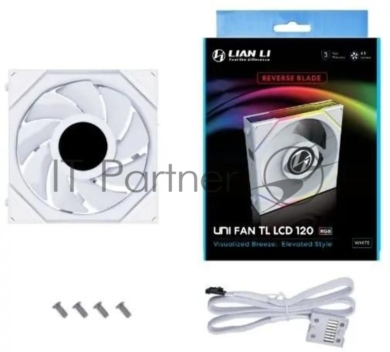 Вентилятор для корпуса Lian-Li Uni Fan TL 120 LCD Reverse ARGB 120х120x28 белый 7-pin 31дБ (G99.12RTLLCD1W.00) Ret