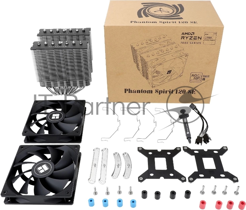 Устройство охлаждения(кулер) Thermalright Phantom Spirit 120 SE Soc-AM5/AM4/1151/1200/1700 черный 4-pin 25.6dB Al+Cu 765gr Ret (PS120-SE)
