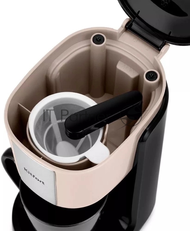 Кофеварка капельная Kitfort КТ-7402 бежевый/черный, молотый, 0.125 л, 380Вт