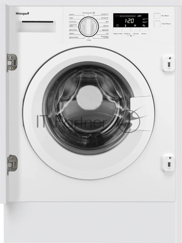 Встраиваемая стиральная машина Weissgauff WMI 6147 Inverter Steam класс:A+++, загрузка до 7кг, отжим:1400об/мин, белый