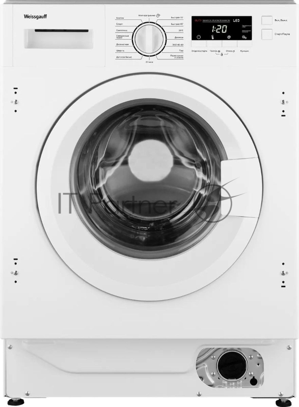 Встраиваемая стиральная машина Weissgauff WMI 6147 Inverter Steam класс:A+++, загрузка до 7кг, отжим:1400об/мин, белый