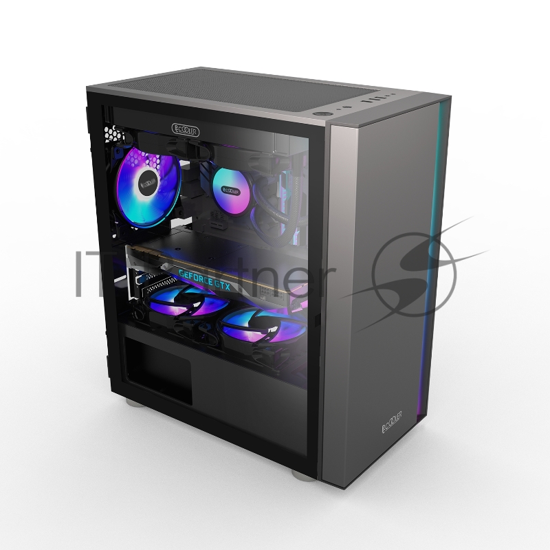 Корпус без блока питания/ PCCOOLER LM300 ARGB BK, Flat Mid Tower, Black, TG, 0.45 SPCC, 1x120mm mATX, mITX 170/330/150mm 2x2.5, 2x3.5, 5xPCI 1xUSB-A 3.0, 2xUSB-A 2.0 375x205x427mm